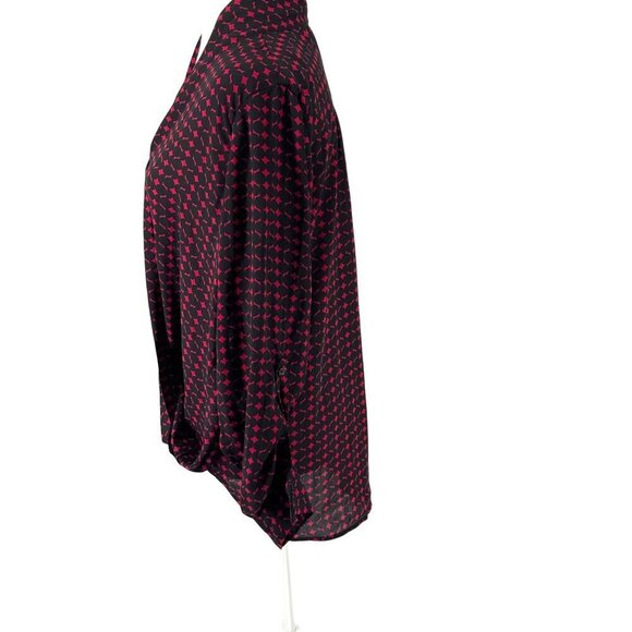 Anthropologie Pleione Long Sleeve Faux Wrap Shirt Maroon and Black Deep V EUC M - Picture 5 of 8